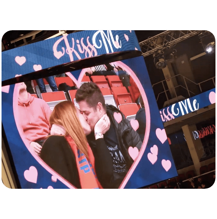 Kiss cam fan experience in indoor arenas